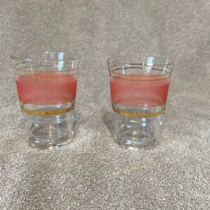 Vintage MCM Sugar Frosted Shot Glasses Liqueur Glasses Gold Rim Set of 2